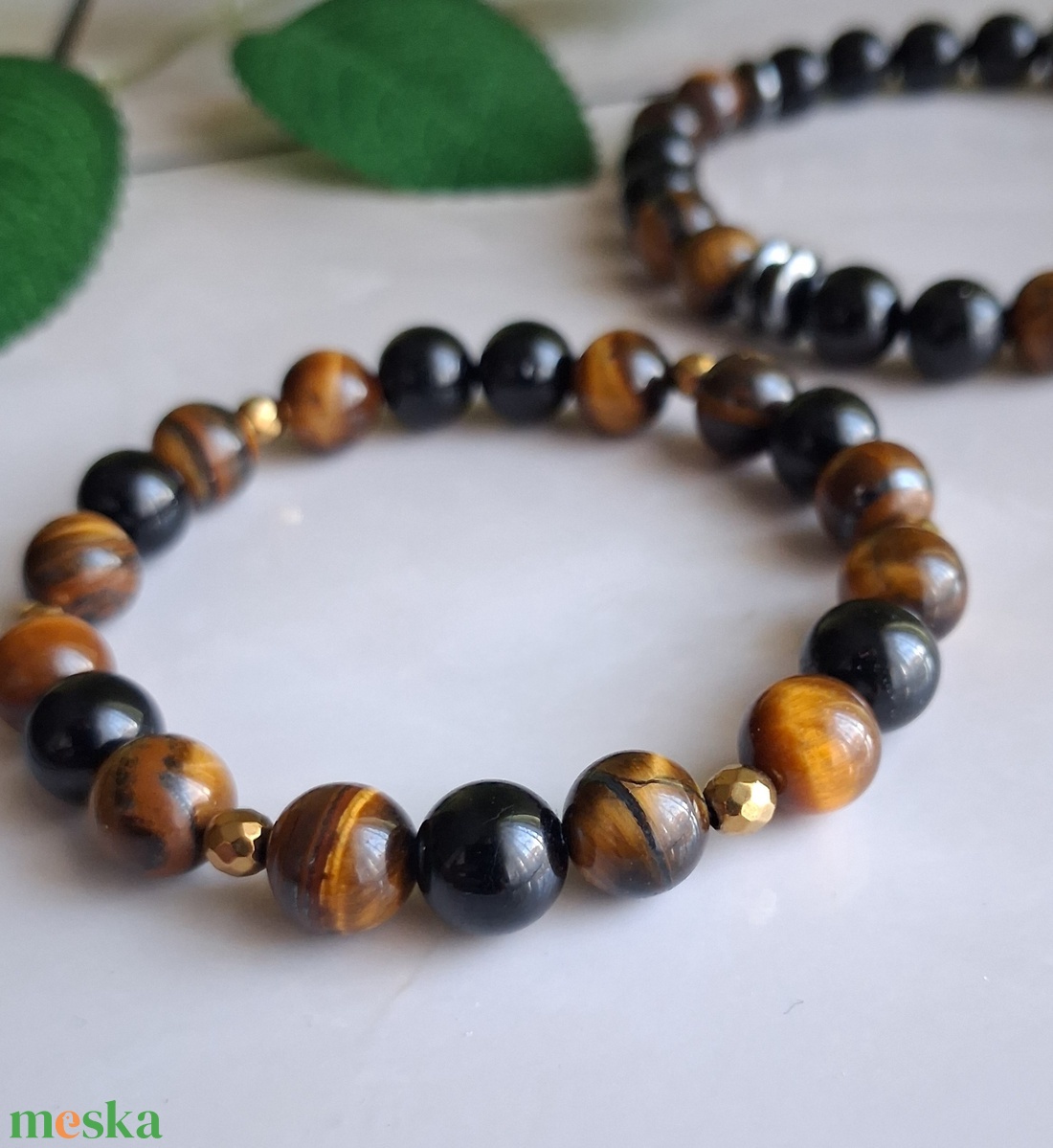 Tigrisszem és fekete turmalin páros ásvány karkötő szett- védelmező ásványok - ékszer - karkötő - ásványkarkötő - Meska.hu