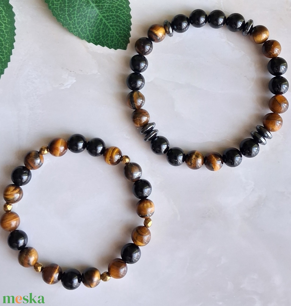 Tigrisszem és fekete turmalin páros ásvány karkötő szett- védelmező ásványok - ékszer - karkötő - ásványkarkötő - Meska.hu