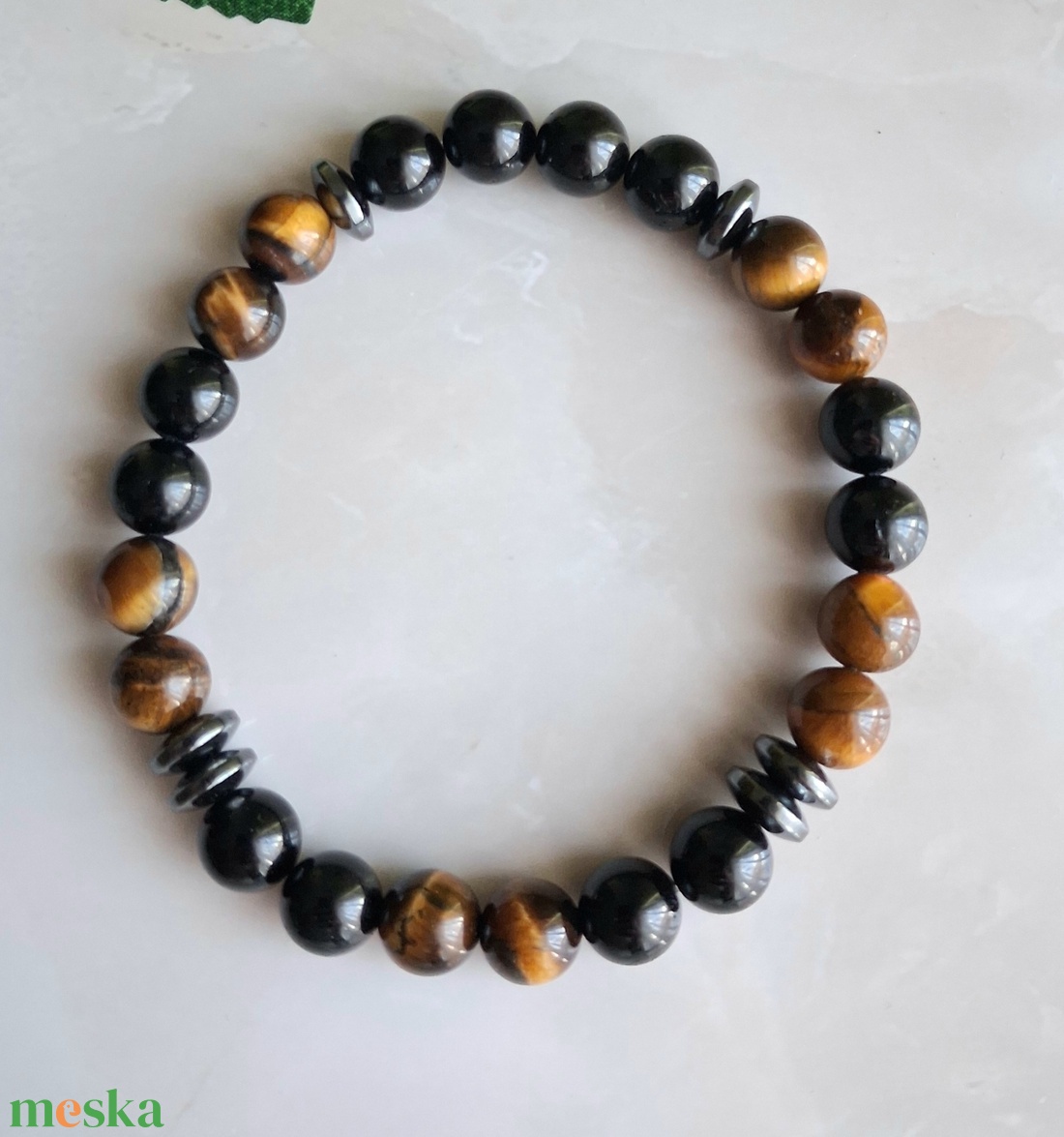 Tigrisszem és fekete turmalin férfi ásvány karkötő hematital- védelmező karkötő - ékszer - karkötő - ásványkarkötő - Meska.hu