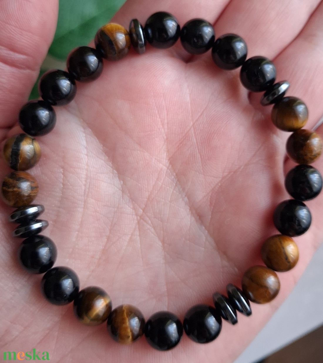 Tigrisszem és fekete turmalin férfi ásvány karkötő hematital- védelmező karkötő - ékszer - karkötő - ásványkarkötő - Meska.hu