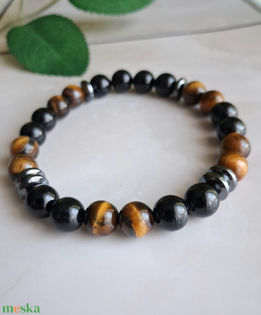 Tigrisszem és fekete turmalin férfi ásvány karkötő hematital- védelmező karkötő - ékszer - karkötő - ásványkarkötő - Meska.hu