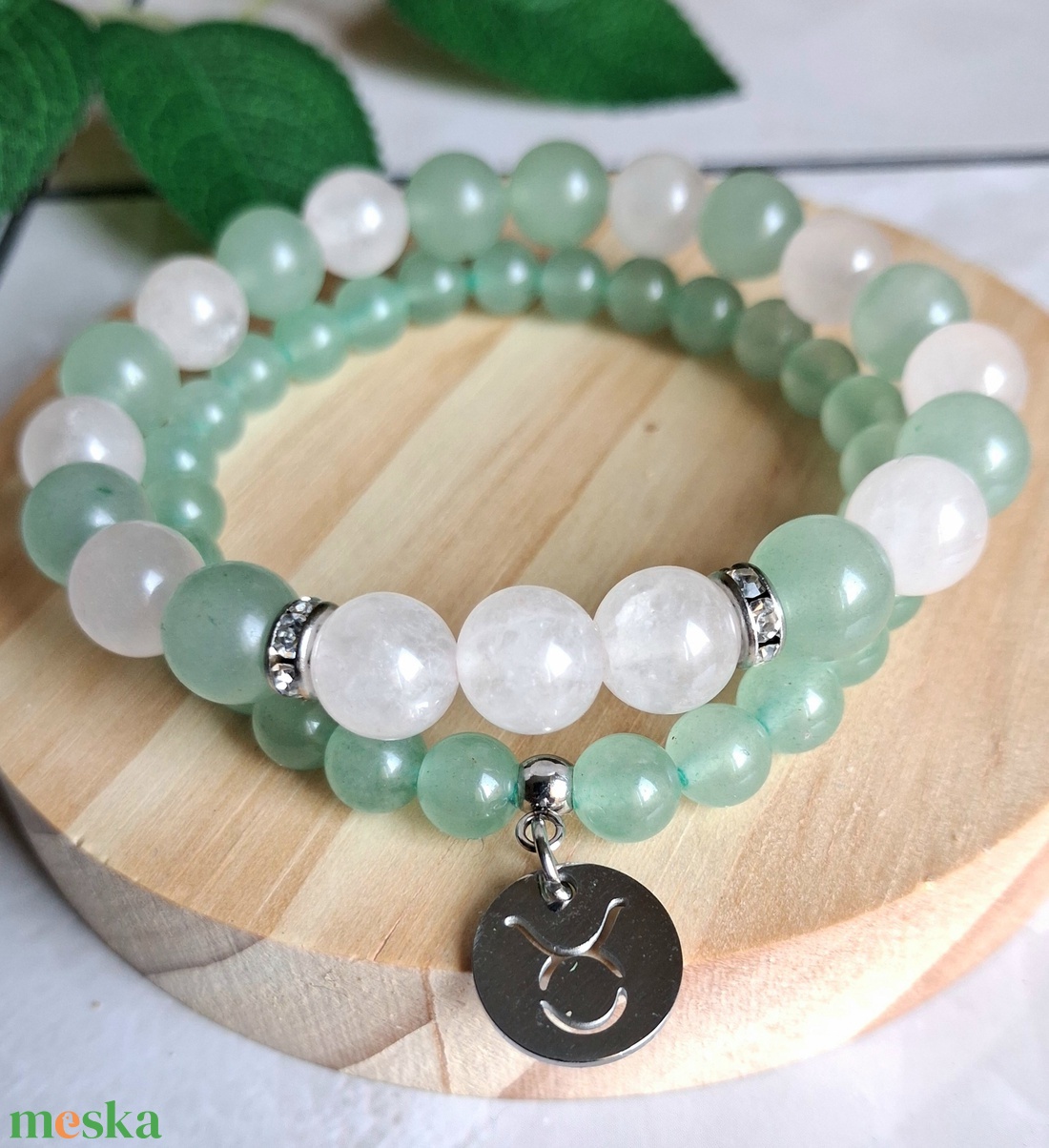 Bika ásvány karkötő szett- zöld aventurin és rózsakvarc - csillagjegyes ékszer - ékszer - karkötő - ásványkarkötő - Meska.hu