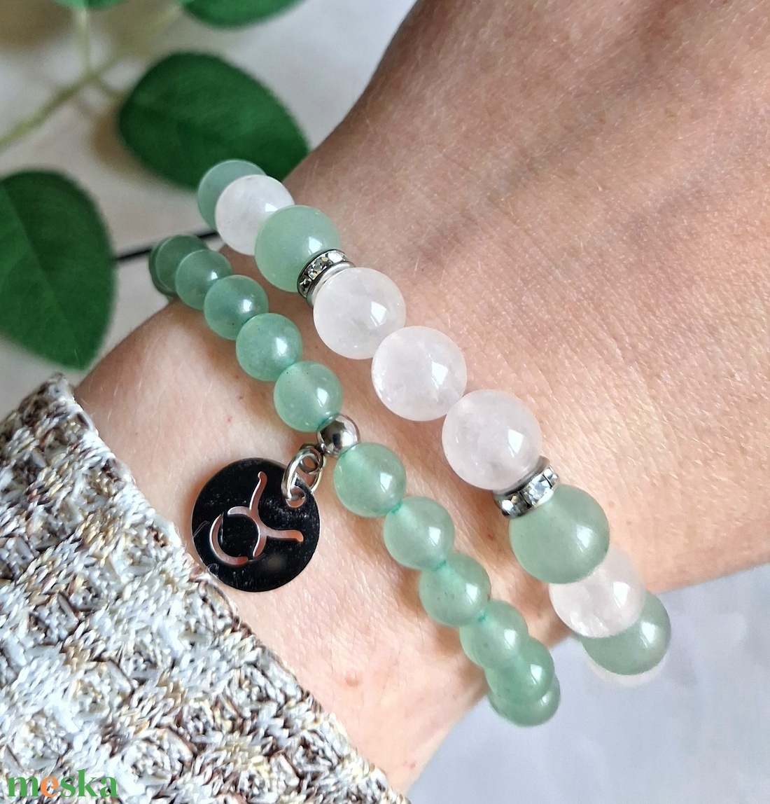 Bika ásvány karkötő szett- zöld aventurin és rózsakvarc - csillagjegyes ékszer - ékszer - karkötő - ásványkarkötő - Meska.hu