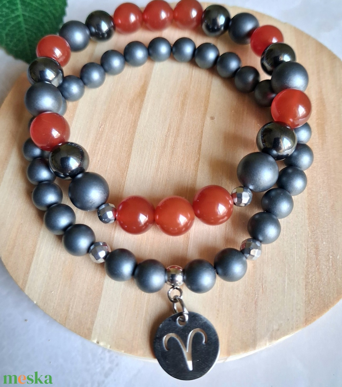 Kos ásvány karkötő szett- vörös karneol, hematit - csillagjegyes ékszer - ékszer - karkötő - ásványkarkötő - Meska.hu