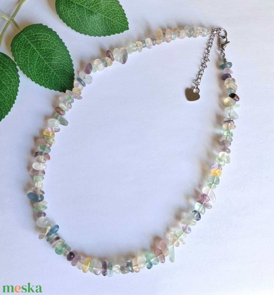 Fluorit splitter/ chips ásvány nyaklánc nemesacél szerelékkel, lánchosszabbítóval - ékszer - karóra és ékszeróra - nyaklánc óra - Meska.hu