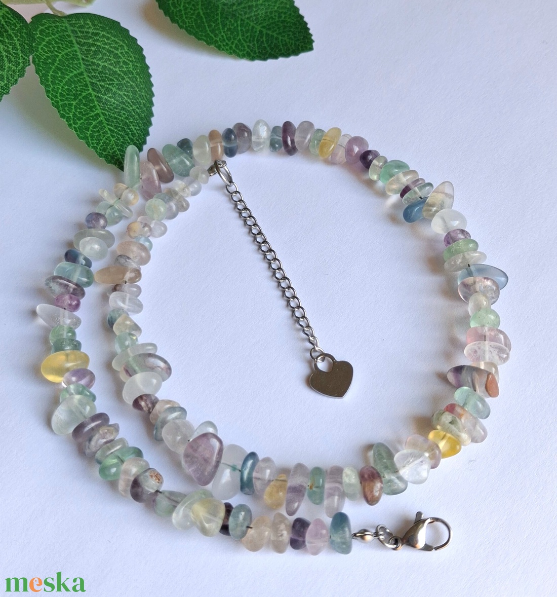 Fluorit splitter/ chips ásvány nyaklánc nemesacél szerelékkel, lánchosszabbítóval - ékszer - karóra és ékszeróra - nyaklánc óra - Meska.hu