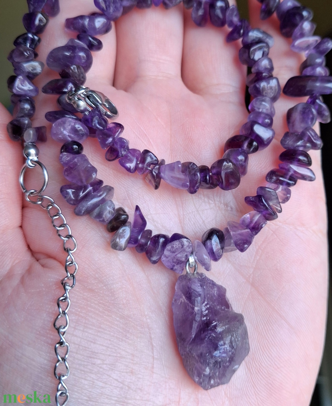 Ametiszt nyaklánc nyers medállal � egyedi lila ásvány ékszer, természetes kő - ékszer - nyaklánc - medálos nyaklánc - Meska.hu