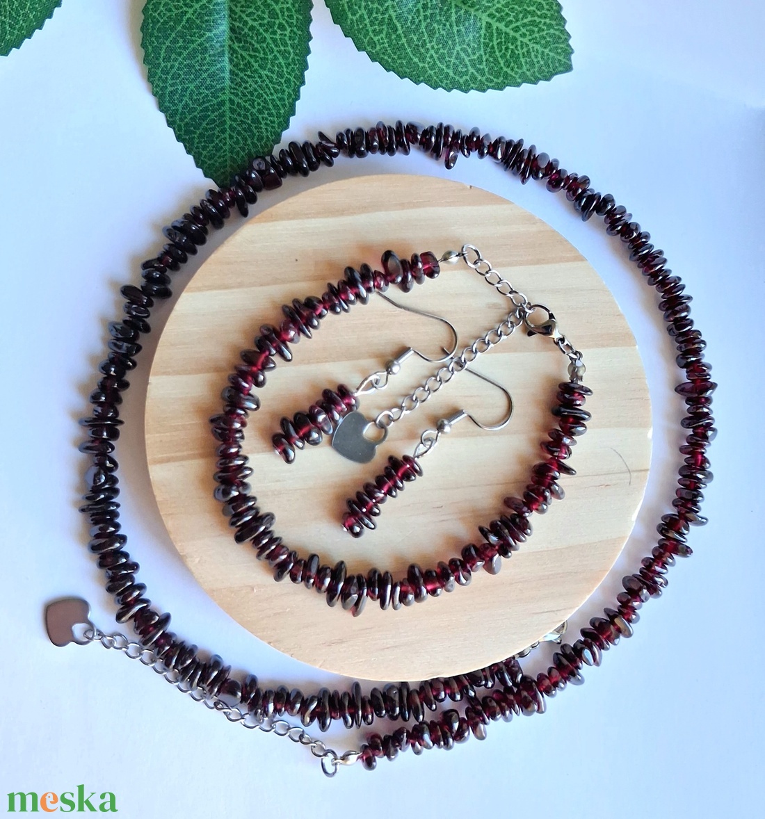 Gránát ásvány ékszer szett � nyaklánc, karkötő és fülbevaló nemesacél szerelékkel - ékszer - ékszerszett - Meska.hu