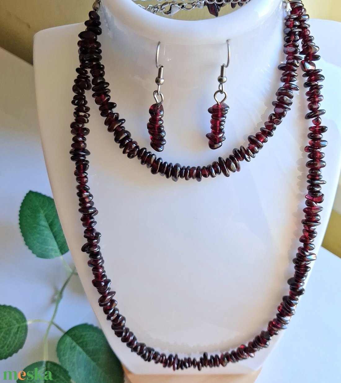 Gránát ásvány ékszer szett � nyaklánc, karkötő és fülbevaló nemesacél szerelékkel - ékszer - ékszerszett - Meska.hu