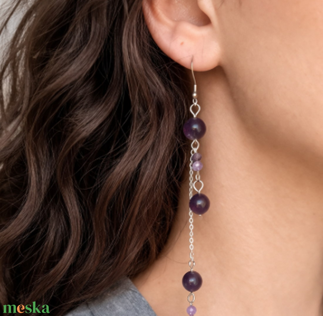 Extra hosszú ametiszt ásvány fülbevaló- légies statement ékszer - ékszer - fülbevaló - lógó fülbevaló - Meska.hu