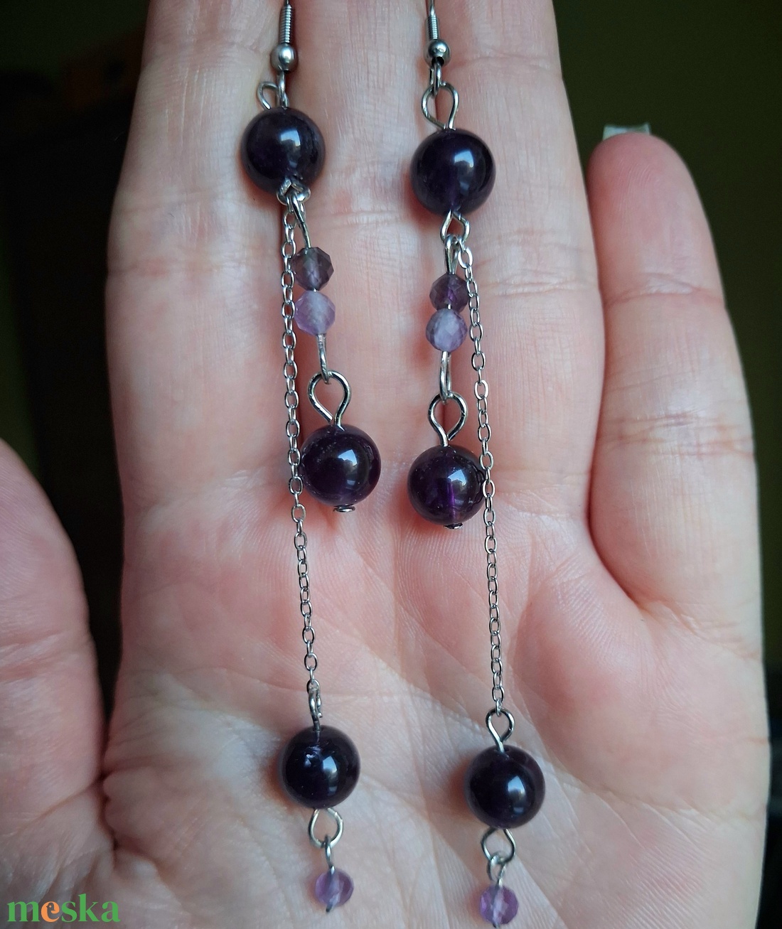 Extra hosszú ametiszt ásvány fülbevaló- légies statement ékszer - ékszer - fülbevaló - lógó fülbevaló - Meska.hu