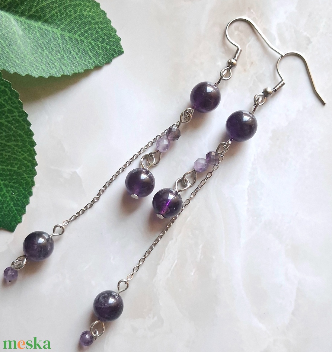 Extra hosszú ametiszt ásvány fülbevaló- légies statement ékszer - ékszer - fülbevaló - lógó fülbevaló - Meska.hu