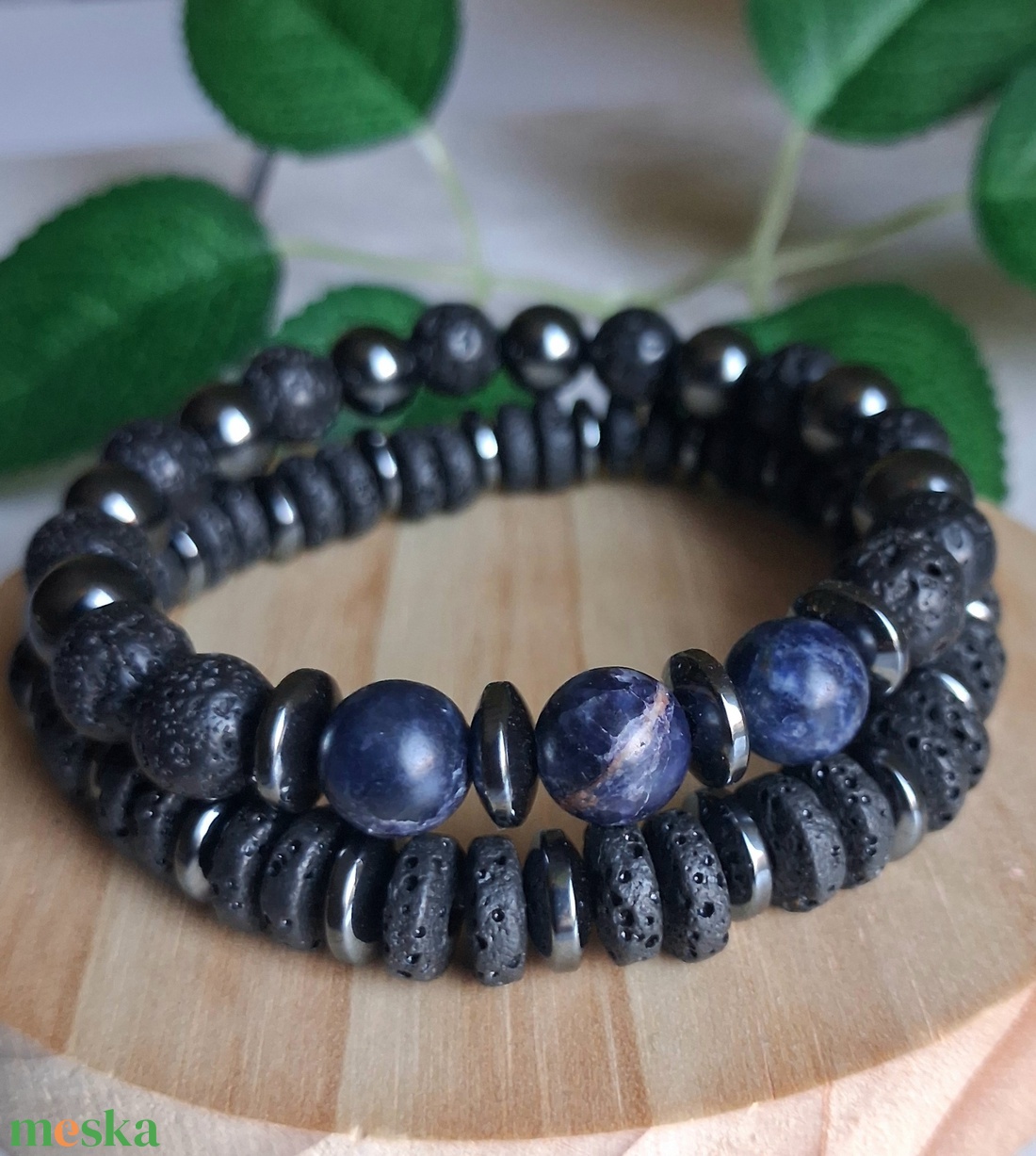 Férfi ásvány karkötő szett szodalittal, lávakővel és hematittal - ékszer - karkötő - ásványkarkötő - Meska.hu
