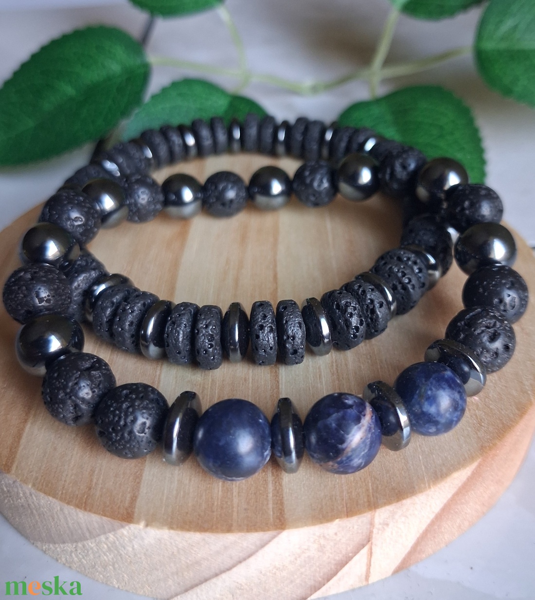 Férfi ásvány karkötő szett szodalittal, lávakővel és hematittal - ékszer - karkötő - ásványkarkötő - Meska.hu