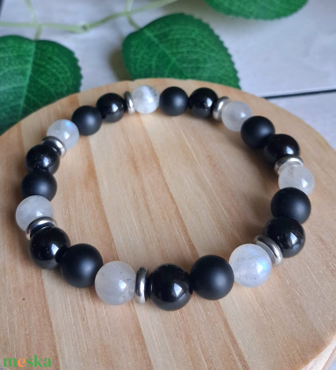 Fekete turmalin, labradorit és ónix ásvány karkötő- védelmező kövek - ékszer - karkötő - ásványkarkötő - Meska.hu