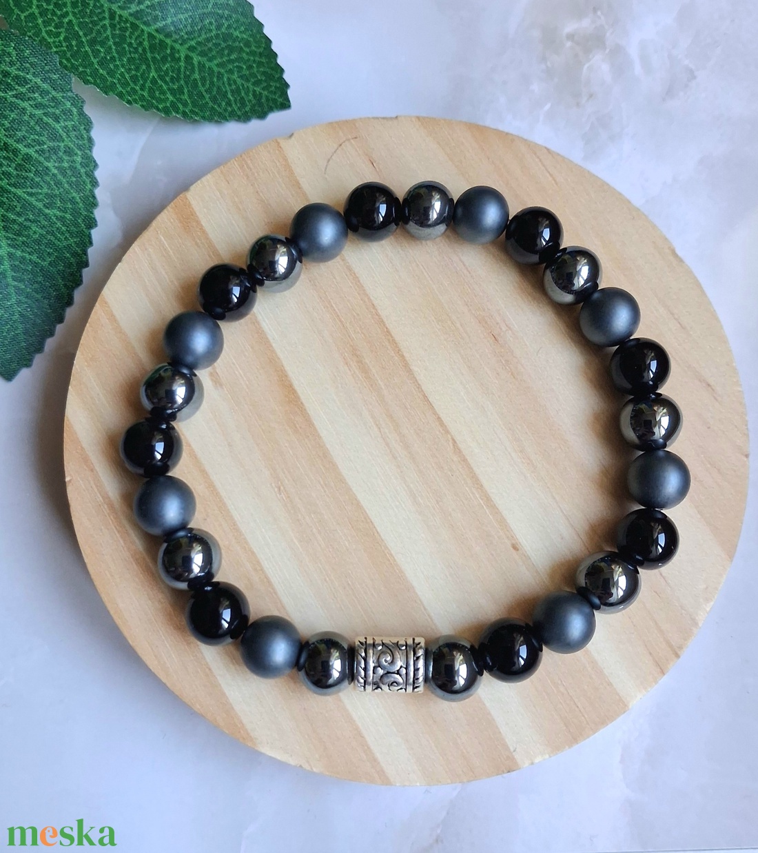 Férfi ónix�hematit karkötő matt hematittal - Minimalista ásvány karkötő - ékszer - karkötő - ásványkarkötő - Meska.hu