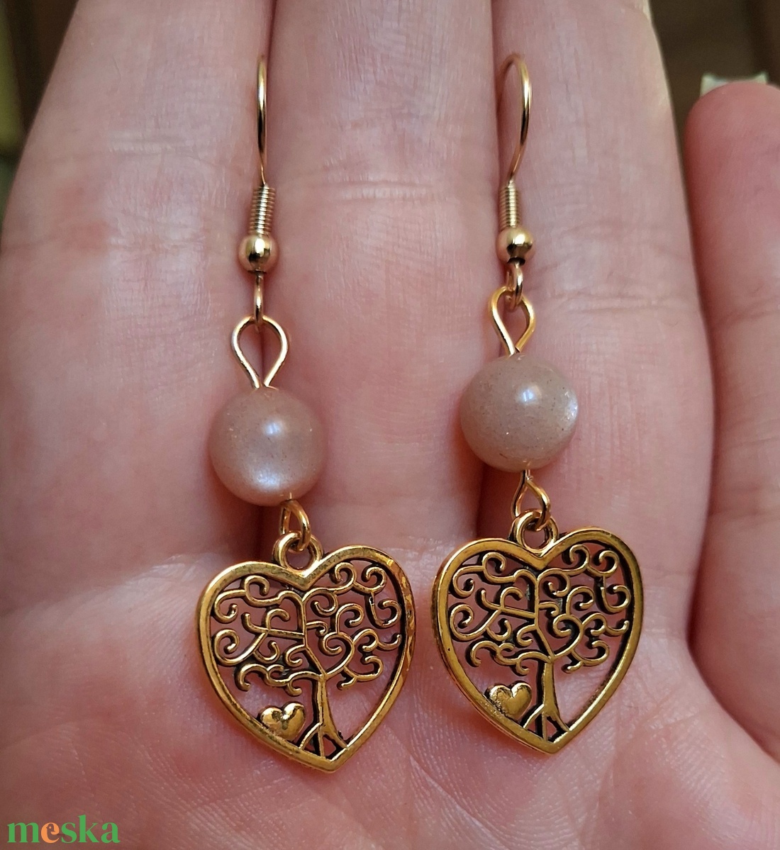 Holdkő ásvány fülbevaló életfával - ékszer - fülbevaló - lógó fülbevaló - Meska.hu