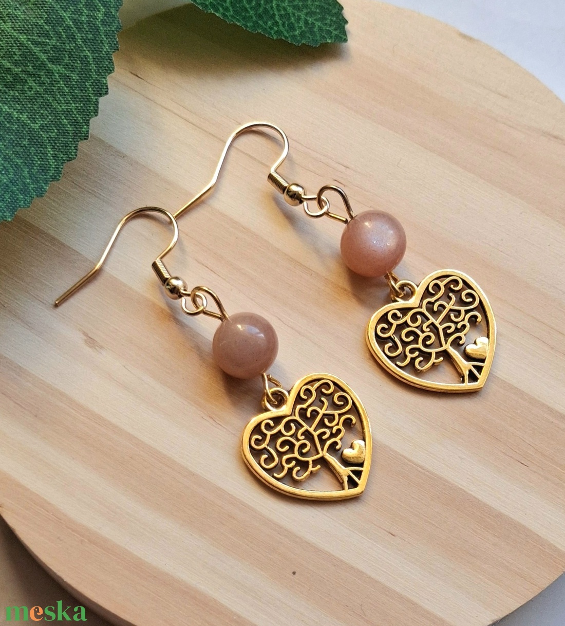 Holdkő ásvány fülbevaló életfával - ékszer - fülbevaló - lógó fülbevaló - Meska.hu