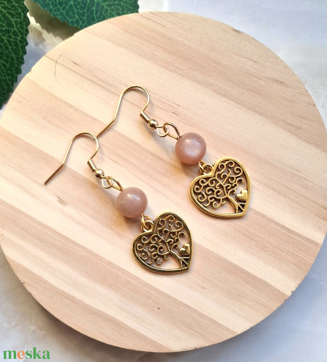 Holdkő ásvány fülbevaló életfával - ékszer - fülbevaló - lógó fülbevaló - Meska.hu