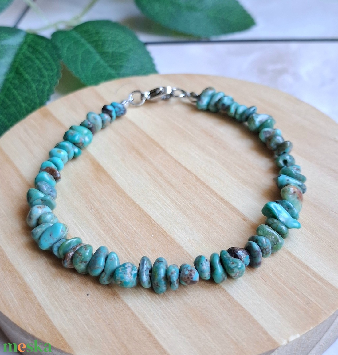 Türkiz splitter karkötő nemesacél kapoccsal - ékszer - karkötő - ásványkarkötő - Meska.hu