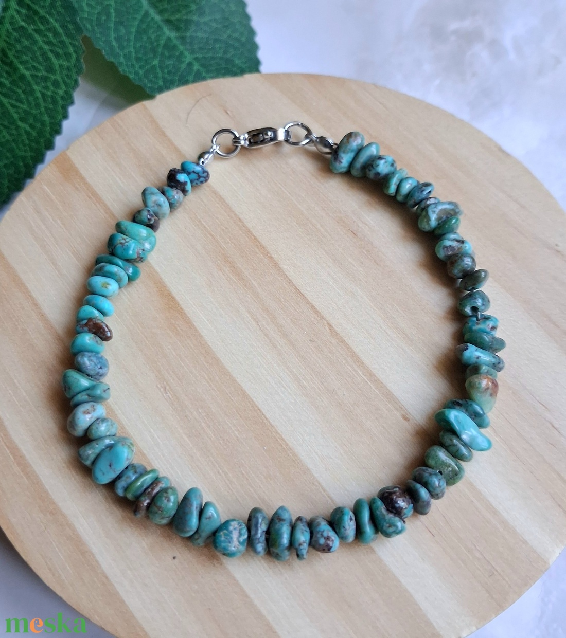 Türkiz splitter karkötő nemesacél kapoccsal - ékszer - karkötő - ásványkarkötő - Meska.hu