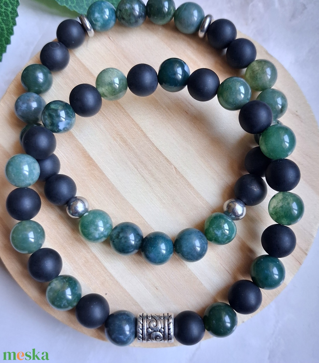 Férfi karkötő szett � moha achát és matt ónix - 2 db-os ásvány karkötő - ékszer - karkötő - ásványkarkötő - Meska.hu