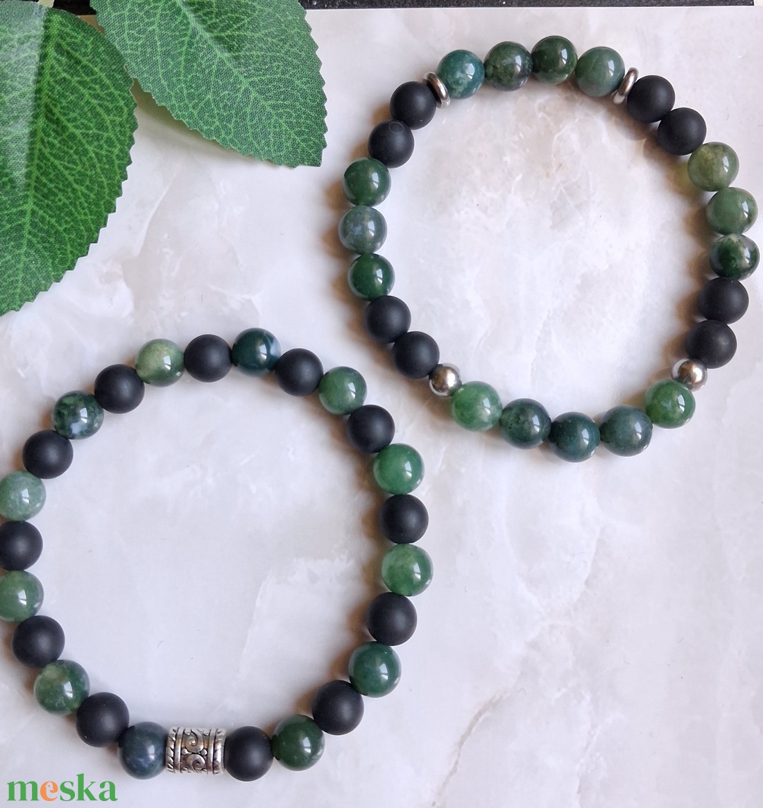 Férfi karkötő szett � moha achát és matt ónix - 2 db-os ásvány karkötő - ékszer - karkötő - ásványkarkötő - Meska.hu