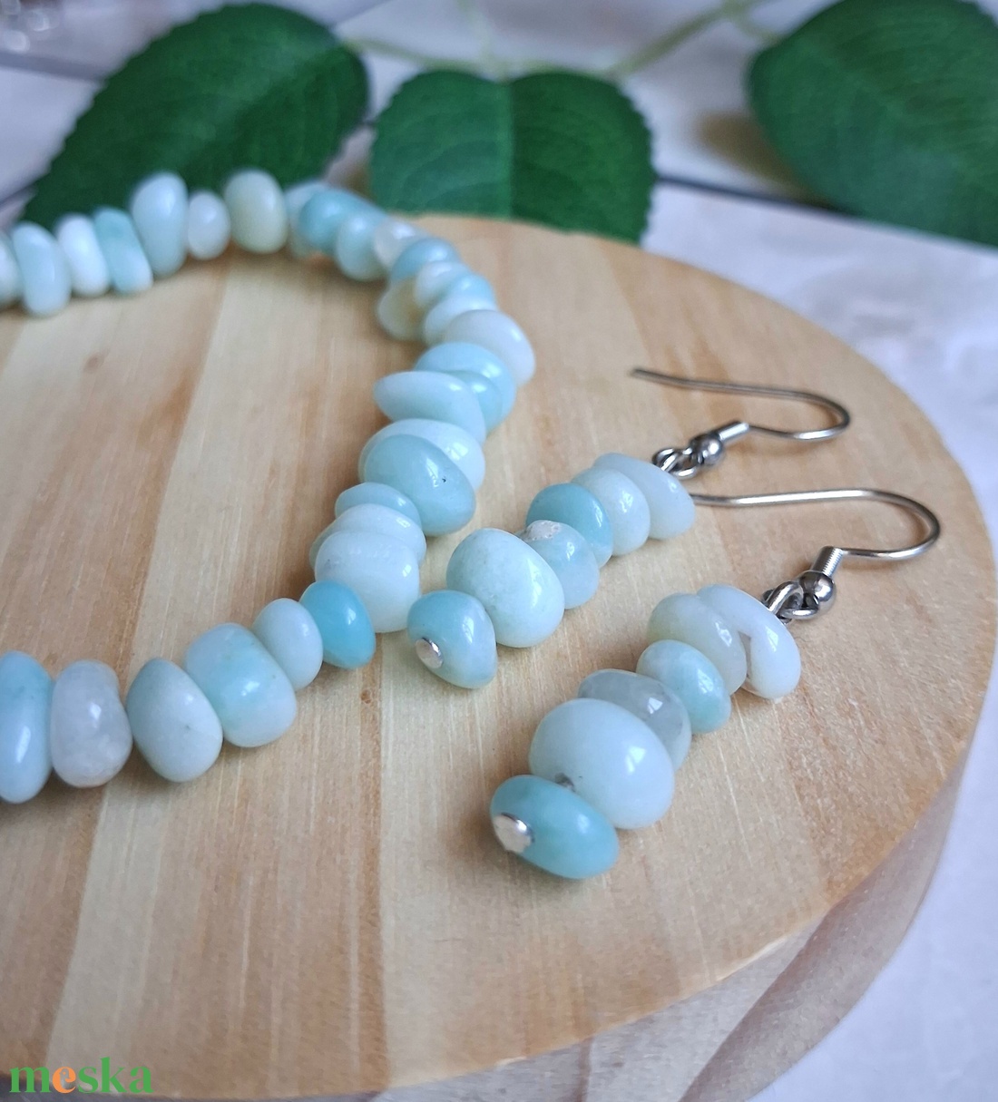 Amazonit splitter ásvány karkötő és fülvevaló szett- természetes szemcse/chips forma - ékszer - karkötő - ásványkarkötő - Meska.hu