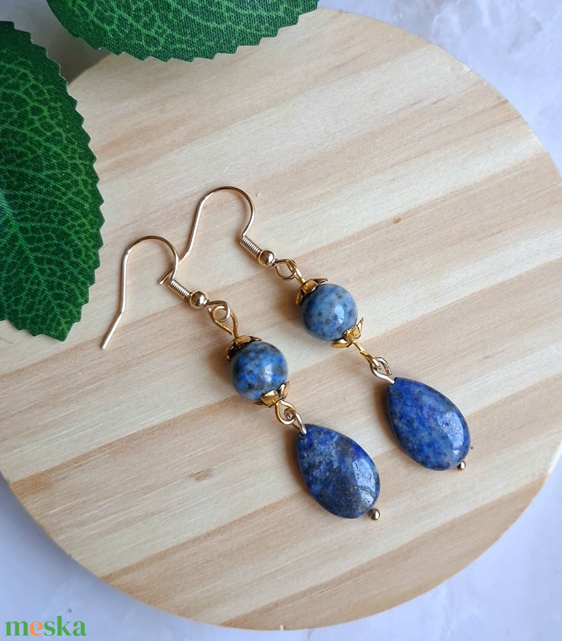 Lapis lazuli (lápisz) ásvány fülbevaló - ékszer - fülbevaló - lógó fülbevaló - Meska.hu