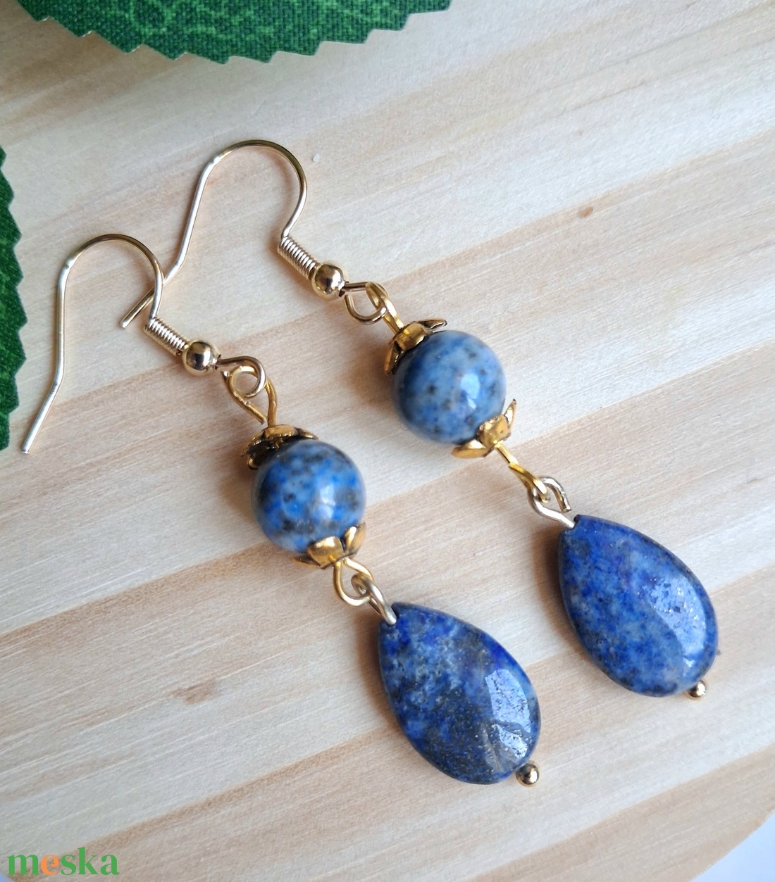 Lapis lazuli (lápisz) ásvány fülbevaló - ékszer - fülbevaló - lógó fülbevaló - Meska.hu