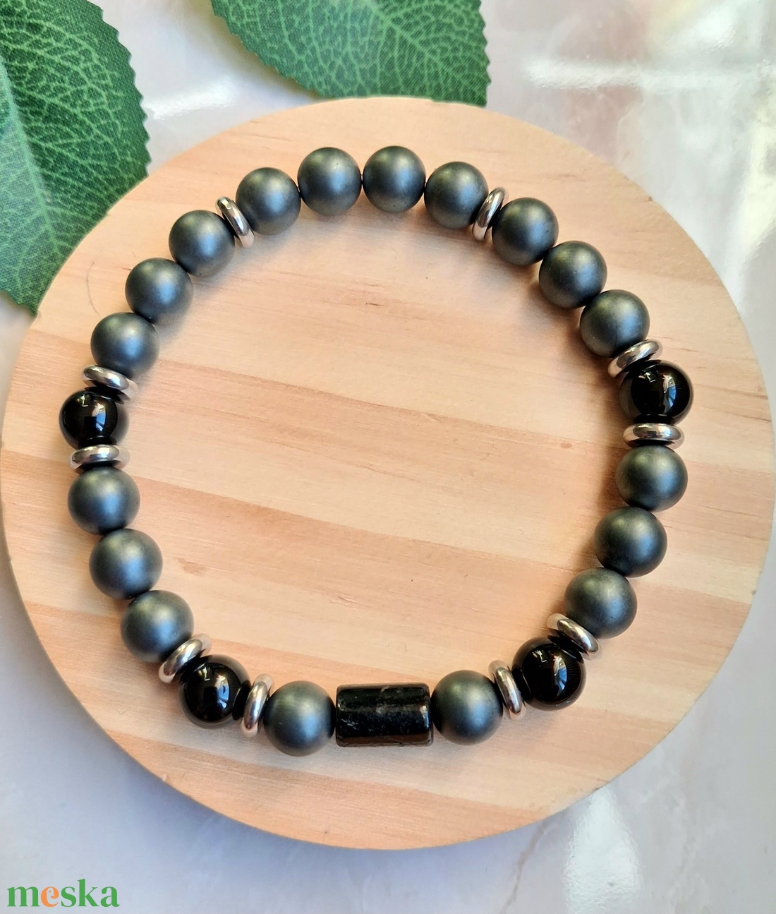 Matt hematit és ónix férfi ásvány karkötő � erő és stabilitás - ékszer - karkötő - ásványkarkötő - Meska.hu