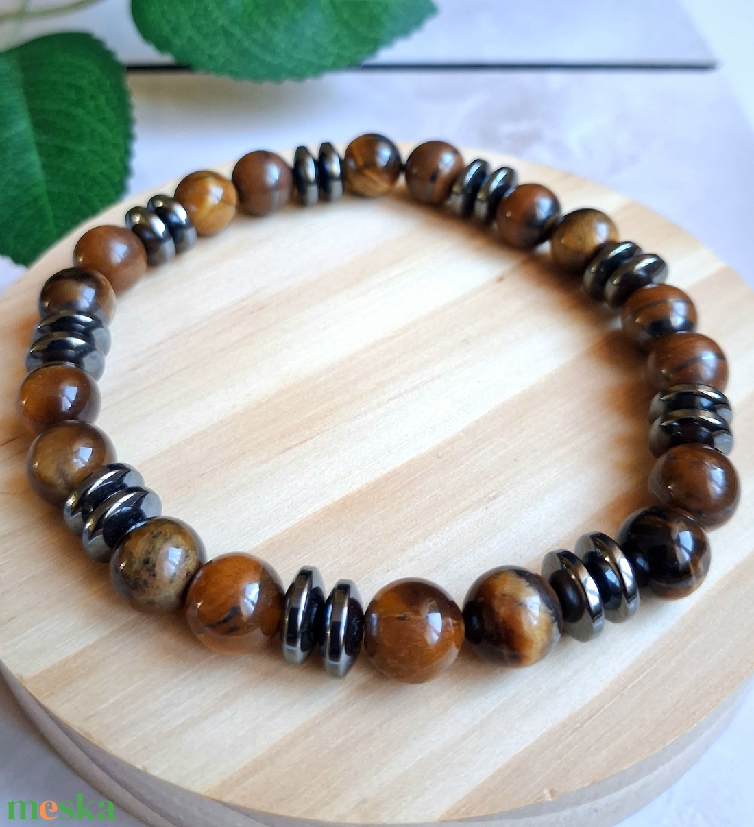Férfi ásvány karkötő tigrisszemmel és hematittal � erő, egyensúly - ékszer - karkötő - ásványkarkötő - Meska.hu