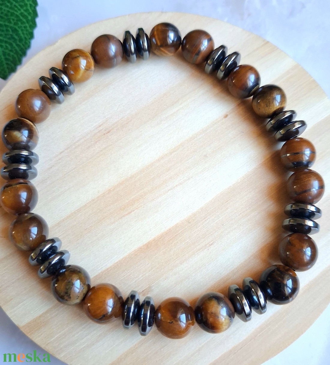 Férfi ásvány karkötő tigrisszemmel és hematittal � erő, egyensúly - ékszer - karkötő - ásványkarkötő - Meska.hu
