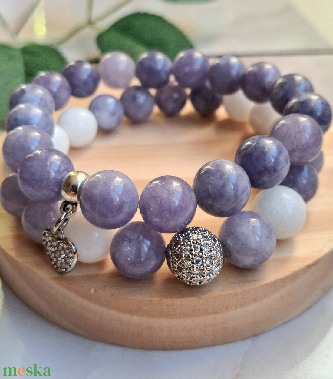 10 mm-es lila álom � ásvány karkötő szett akvamarinból - ékszer - karkötő - ásványkarkötő - Meska.hu