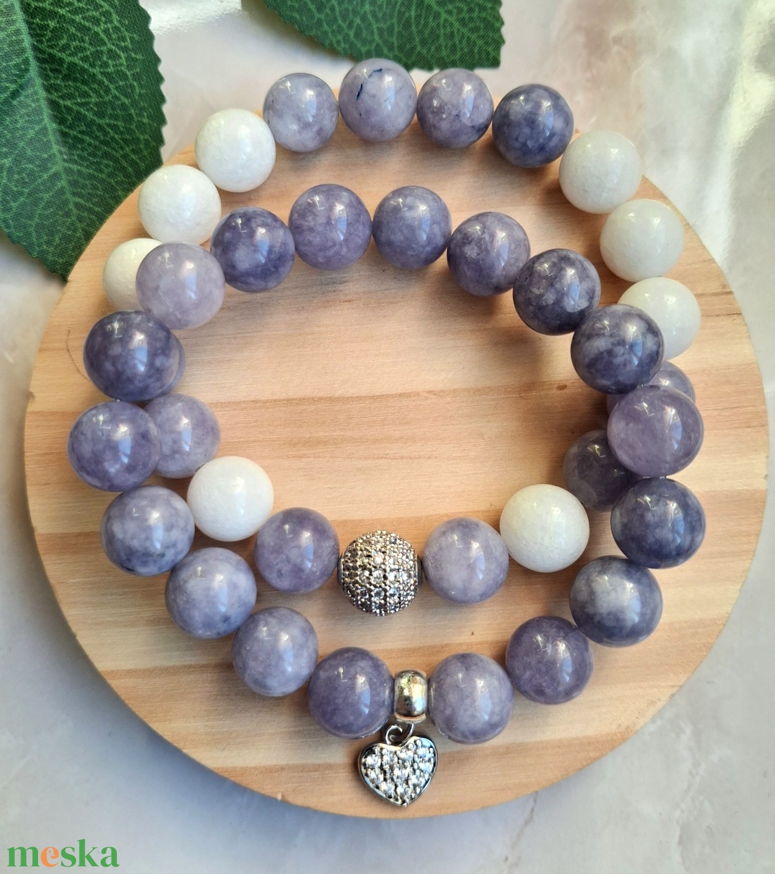 10 mm-es lila álom � ásvány karkötő szett akvamarinból - ékszer - karkötő - ásványkarkötő - Meska.hu
