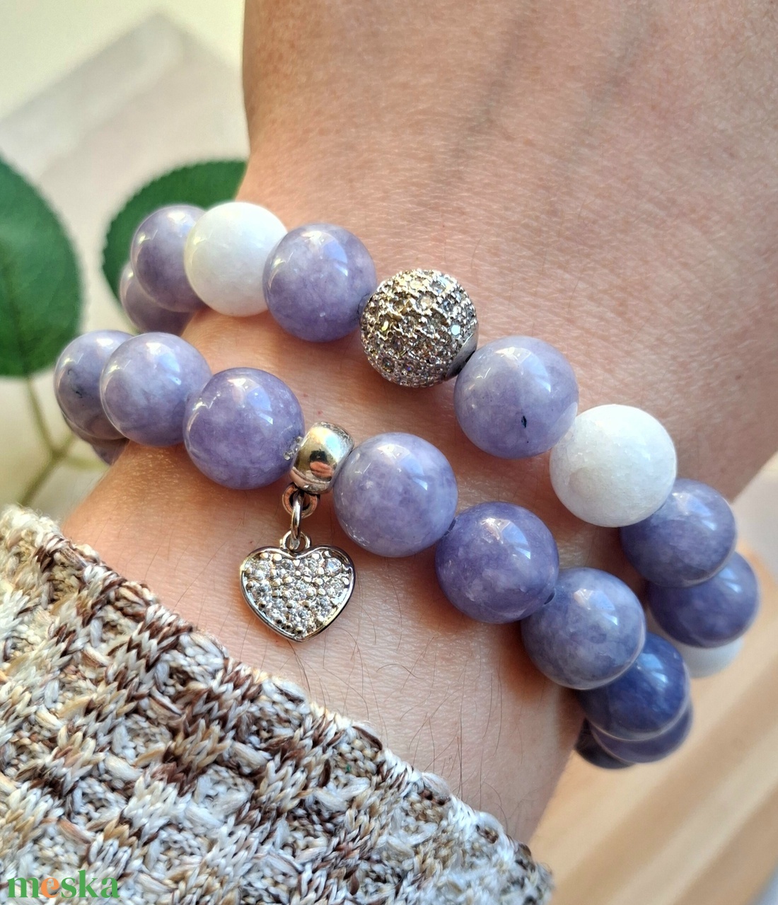 10 mm-es lila álom � ásvány karkötő szett akvamarinból - ékszer - karkötő - ásványkarkötő - Meska.hu
