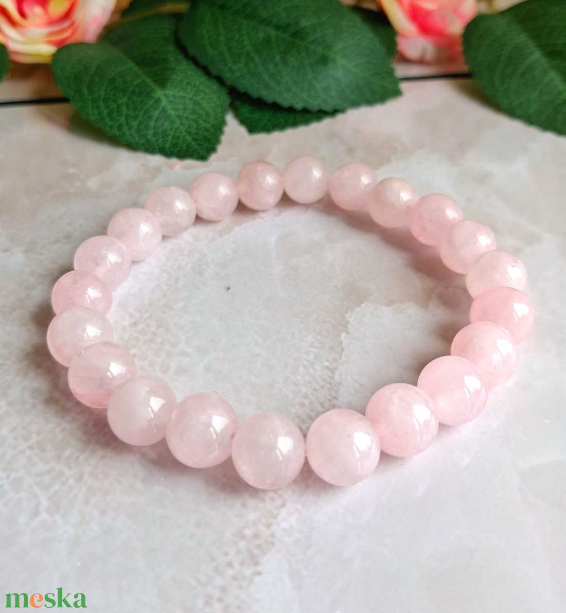 Rózsakvarc ásvány karkötő - ékszer - karkötő - ásványkarkötő - Meska.hu