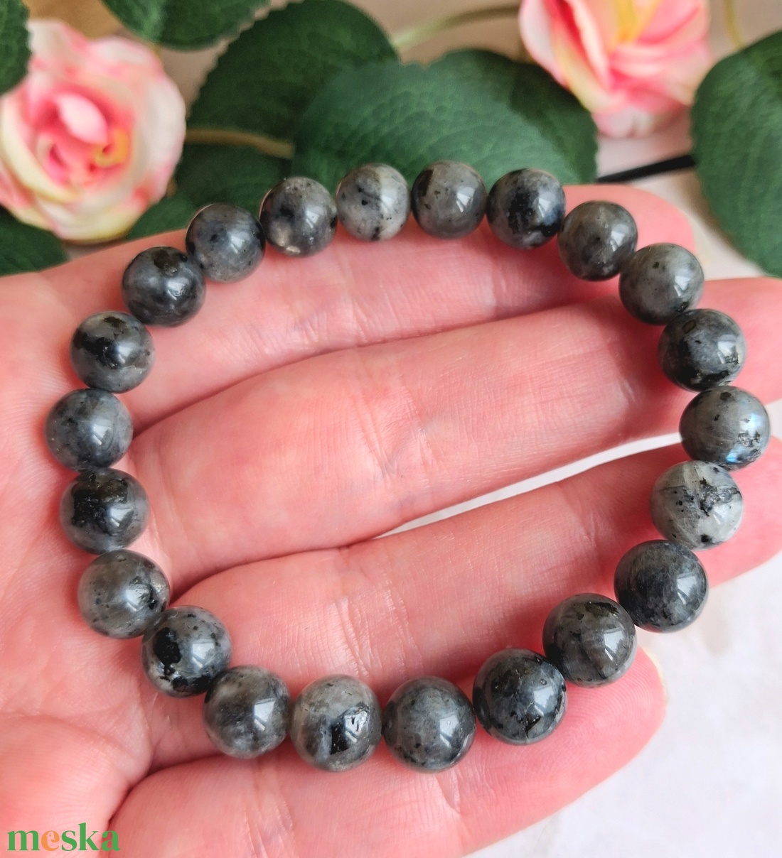 Larvikit (norvég labradorit) ásvány karkötő - ékszer - karkötő - ásványkarkötő - Meska.hu