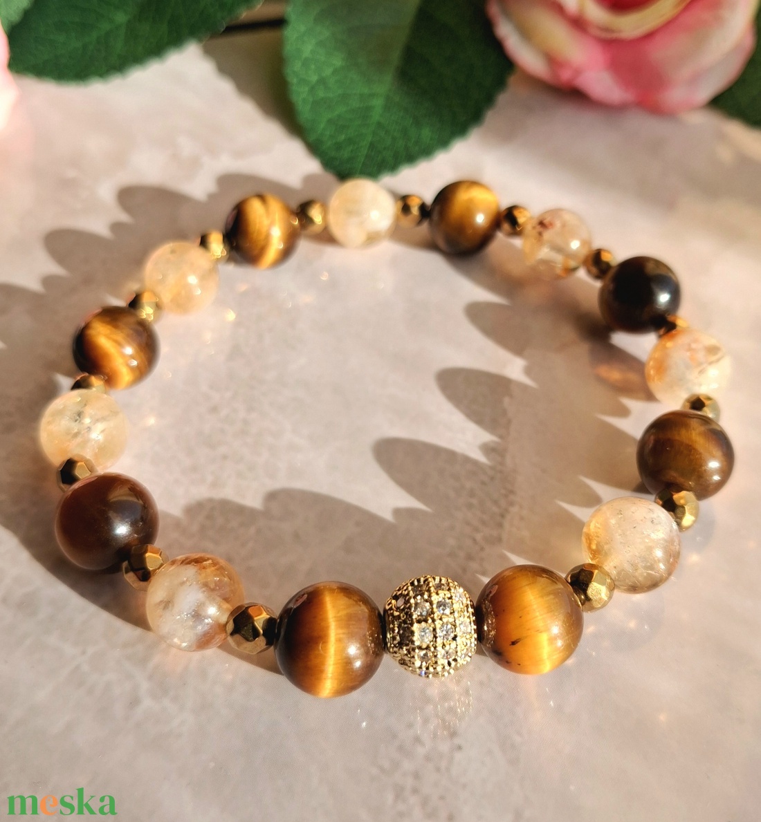 Tigrisszem és citrin ásványkarkötő hematittal - bőség, védelem - ékszer - karkötő - ásványkarkötő - Meska.hu