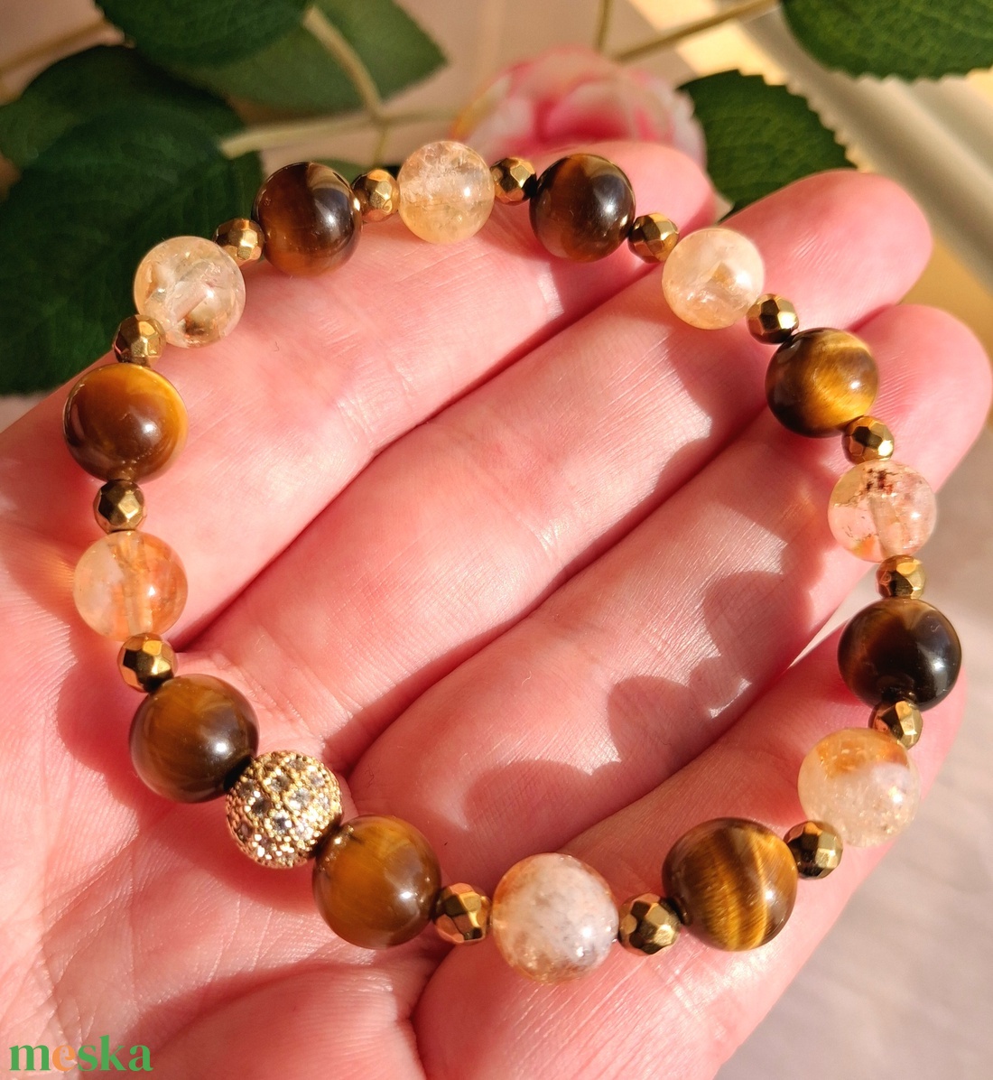 Tigrisszem és citrin ásványkarkötő hematittal - bőség, védelem - ékszer - karkötő - ásványkarkötő - Meska.hu