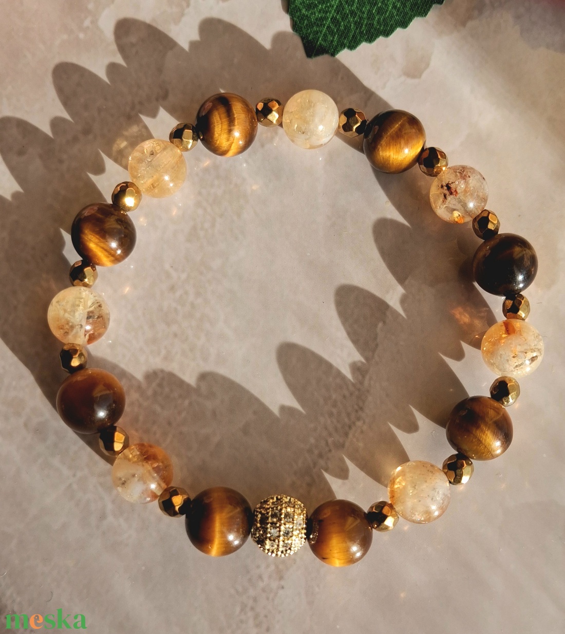 Tigrisszem és citrin ásványkarkötő hematittal - bőség, védelem - ékszer - karkötő - ásványkarkötő - Meska.hu