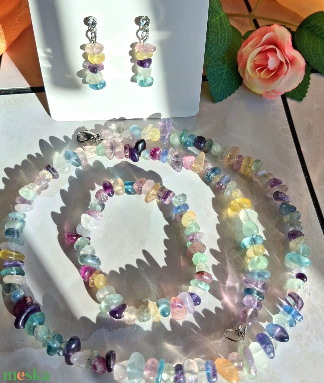Fluorit színes ásvány ékszerszett - A minőség - fülbevaló, nyaklánc, karkötő - ékszer - ékszerszett - Meska.hu