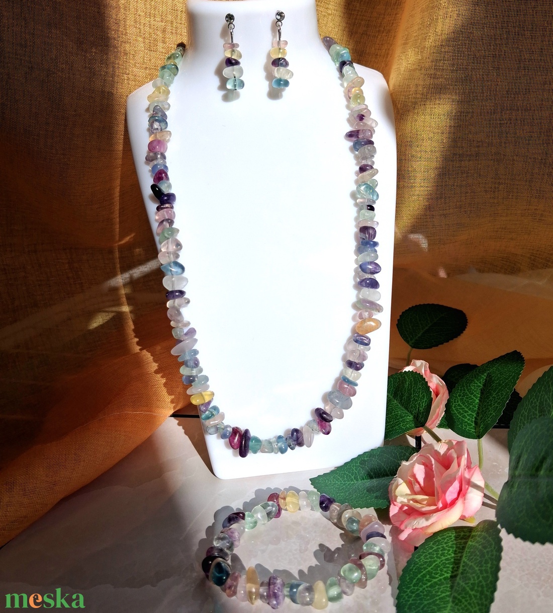 Fluorit színes ásvány ékszerszett - A minőség - fülbevaló, nyaklánc, karkötő - ékszer - ékszerszett - Meska.hu