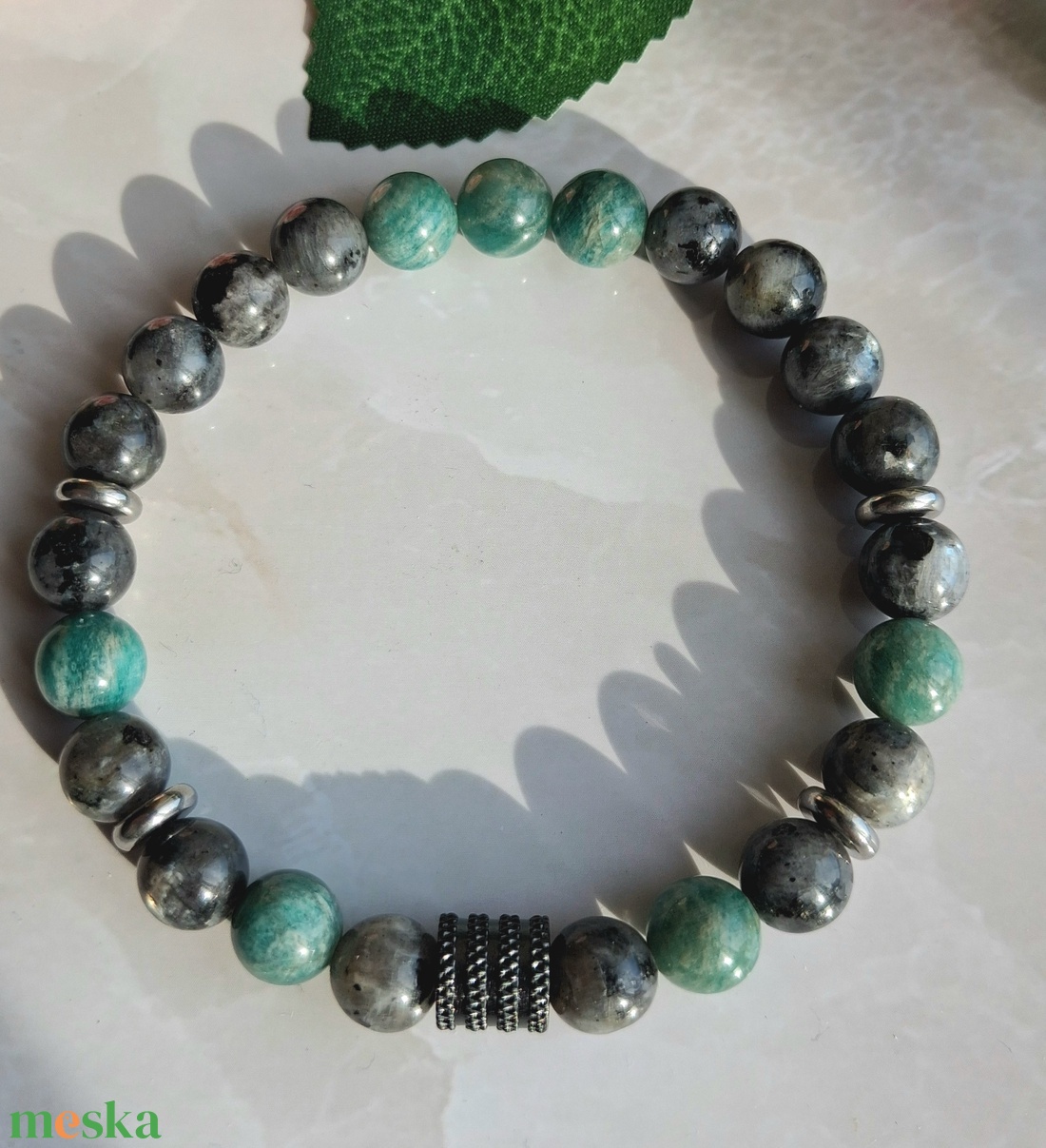 Lavikit és amazonit férfi ásvány karkötő nemesacél kiegészítőkkel - ékszer - karkötő - ásványkarkötő - Meska.hu
