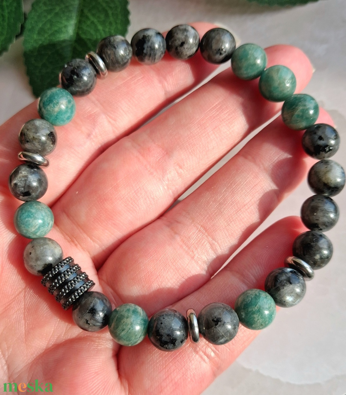 Larvikit és orosz amazonit páros ásvány karkötő szett - ékszer - karkötő - ásványkarkötő - Meska.hu