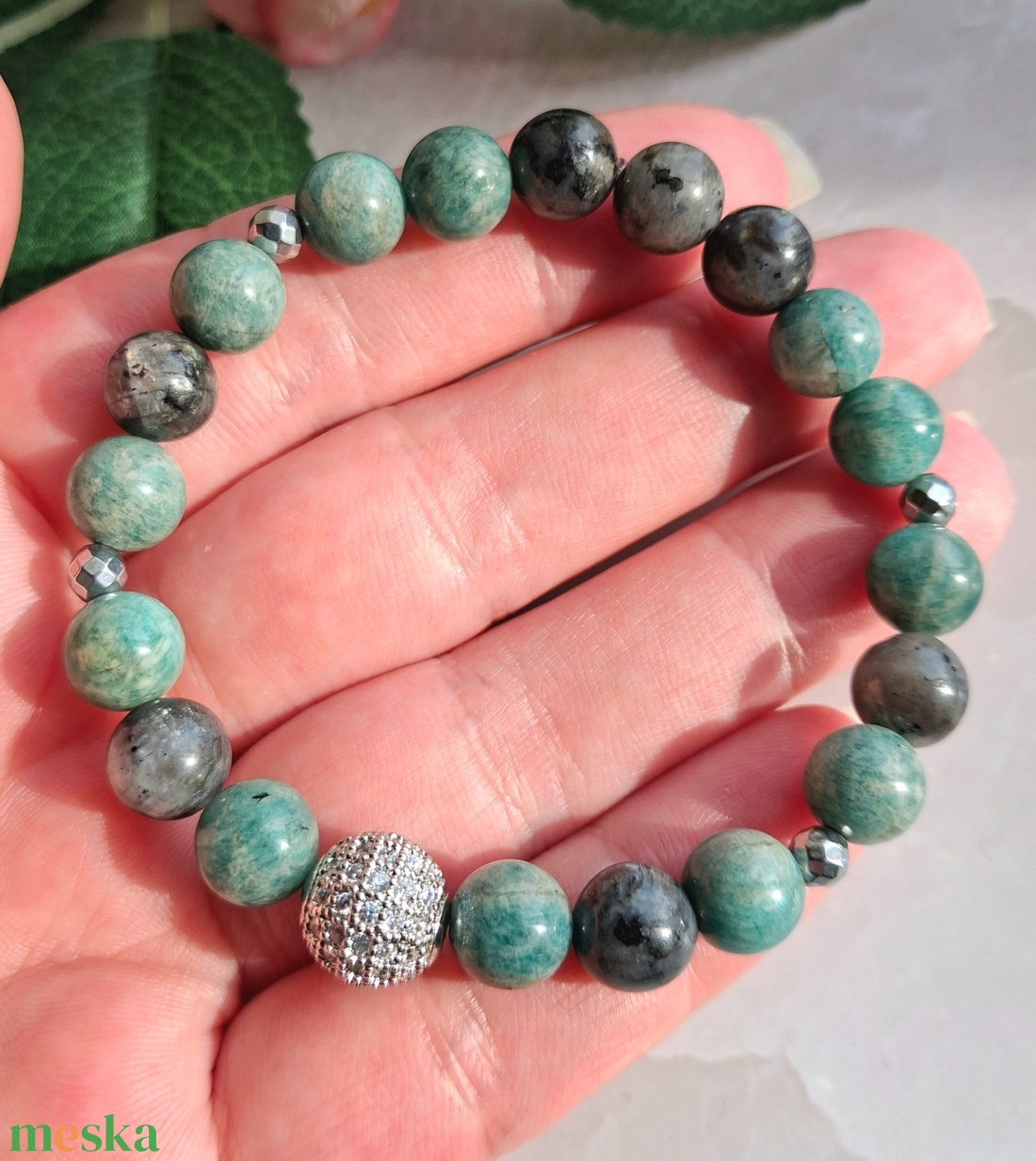 Larvikit és orosz amazonit páros ásvány karkötő szett - ékszer - karkötő - ásványkarkötő - Meska.hu