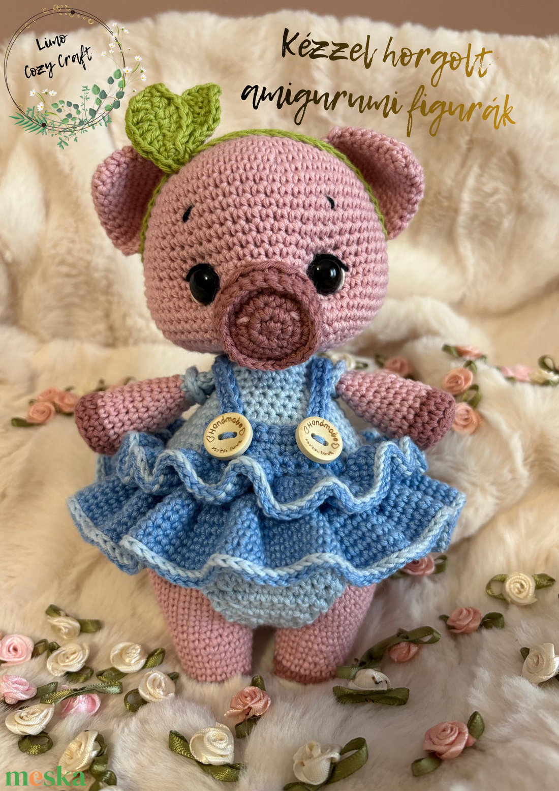 Kézzel horgolt malacka, szoknyában - játék & sport - plüssállat & játékfigura - malac - Meska.hu