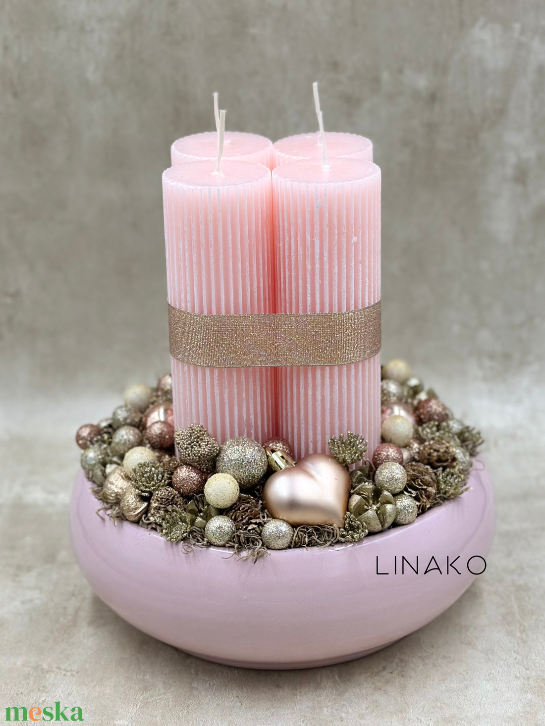 Adventi dekor - rózsaszín/rosegold - karácsony - adventi díszek - adventi koszorú - Meska.hu