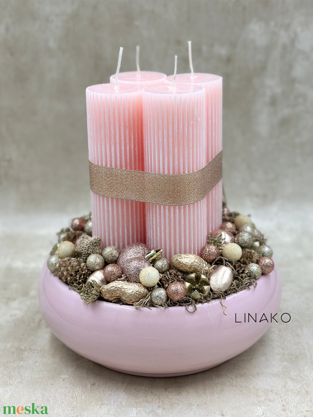 Adventi dekor - rózsaszín/rosegold - karácsony - adventi díszek - adventi koszorú - Meska.hu