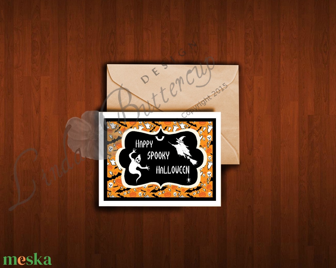 Halloween Képeslap, Halloween Üdvözlőlap, Őszi narancssárga lap - halloweeni meghívó, képeslap, ajándékkísérő - halloweeni meghívó, képeslap, ajándékkísérő - Meska.hu